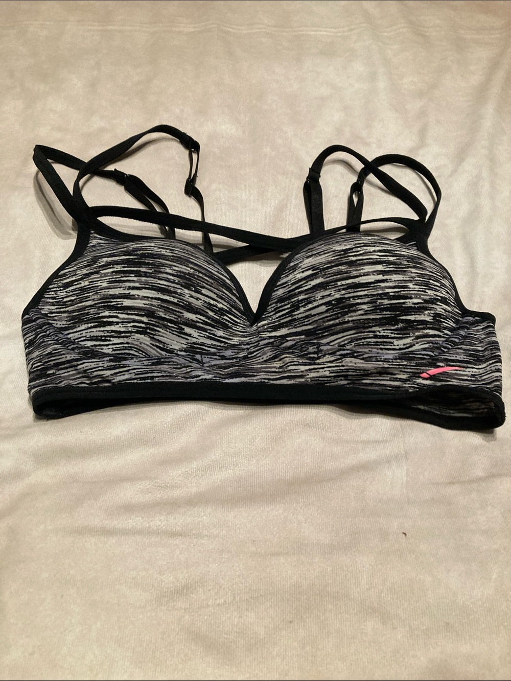 L.A. Gear Black and Gray Striated Sports Bra with Thin Straps